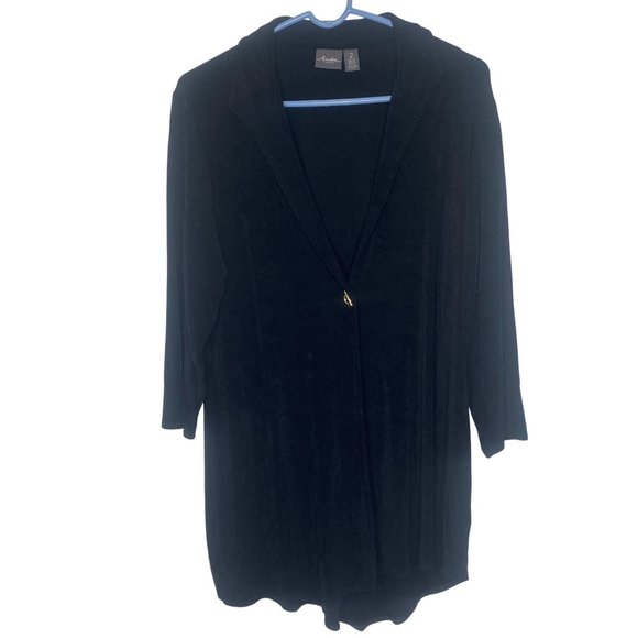 Chicos Travelers Size 2 US L Black Open Front Cardigan Jacket With Gold Clasp Wo - Picture 1 of 13